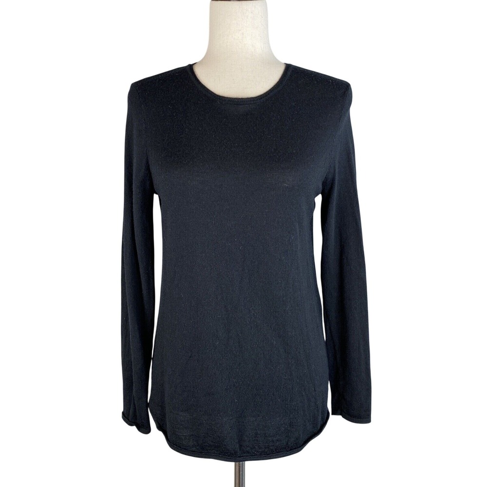 J Jill Crew Neck Sweater Size S Black Lightweight Merino Wool Long Sleeve